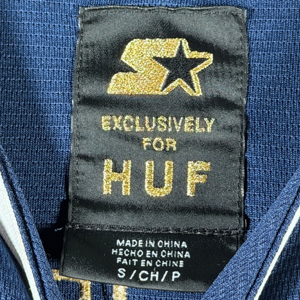 HUF x Starter Mens Navy Blue Baseball Jersey Embroidered Patch Size Small - Picture 8 of 13